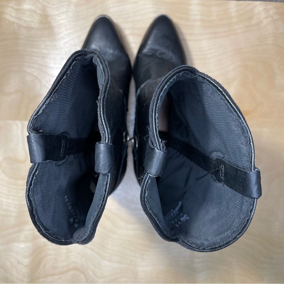 Vintage 80s Genuine Leather Cowboy Boots Braided Harness O-Ring Chain Metal Tip - Picture 9 of 11